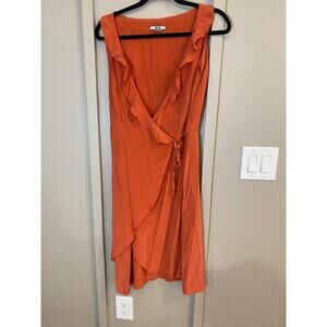 Anthropologie Women’s 100% silk wrap Zelie Dress Red/orange